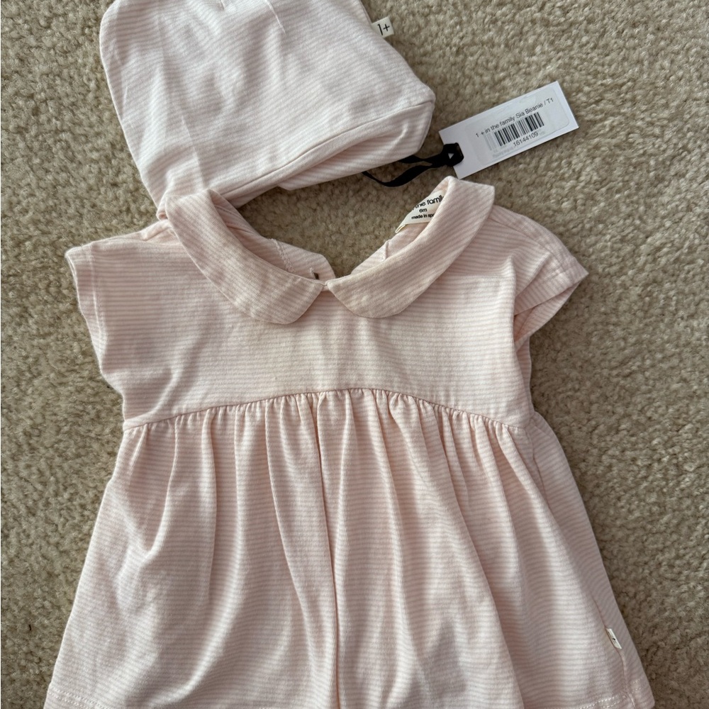 Pink Striped baby girls Dress with matching beanie 6 months